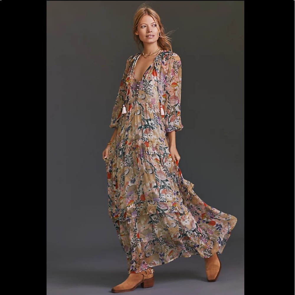 Anthropologie Floral Tiered Maxi Dress